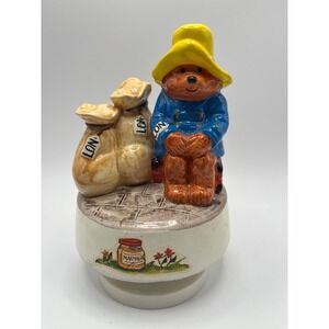 Vintage Paddington Bear Ceramic Musical Figurine Rotating Marmalade Jar Station